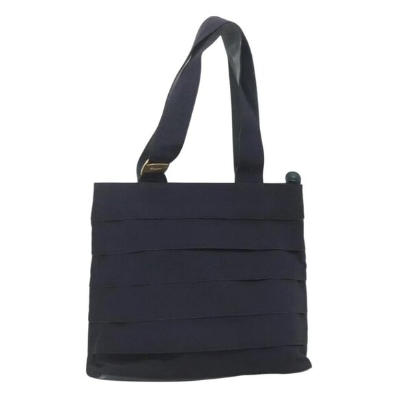 Salvatore Ferragamo Vala Tote Bag Canvas Leather Navy Gold Auth bs26595 - Picture 1 of 15